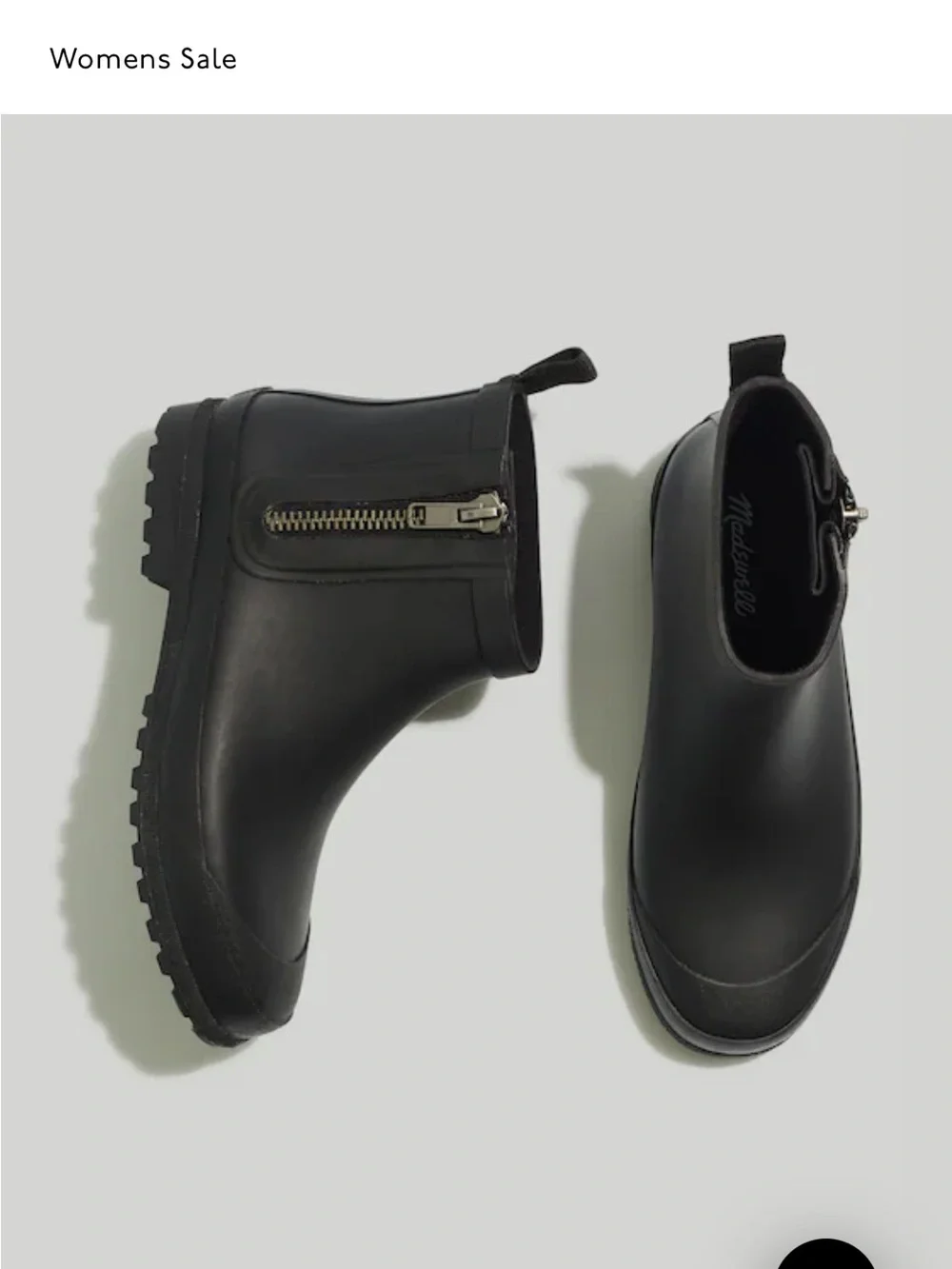 Madewell Matte Black Chelsea Zip Rain Booties